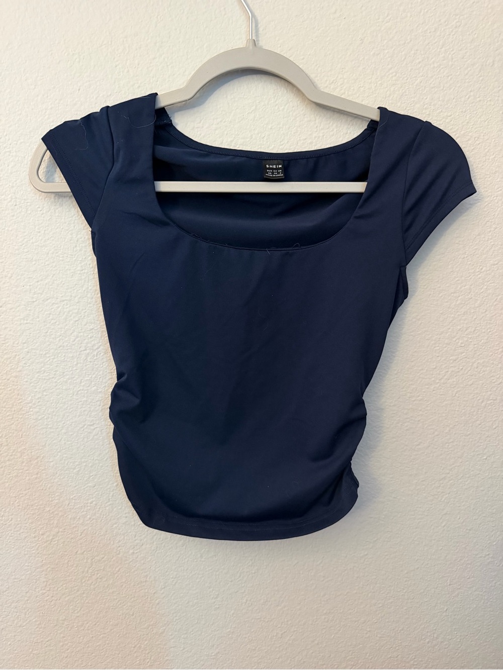 SHEIN Navy Scoop Neck Crop Top with Cap Sleeves